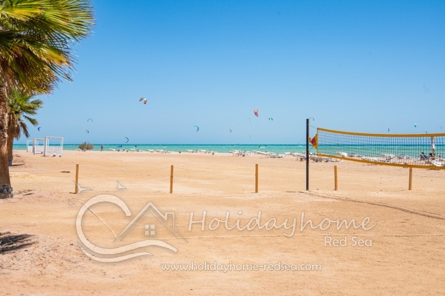 Beachvolleyball and Sonnenliegen für Mangroovy Gäste